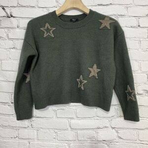 Rails Women's Perci Olive Gold Stars Sweater Size L 818B-336-5843 Cropped Shrunk